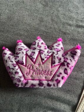 Kids Plush 'Princess' Crown Headband - Pink Leopard